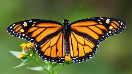 Naklejka premium Close-up view of a monarch butterfly on a flower.