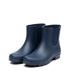 Pair of short dark blue rubber boots isolated on white background.
