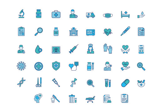 Blue Pharmaceutical Industry Medicine Healthcare Clinic Icons Set