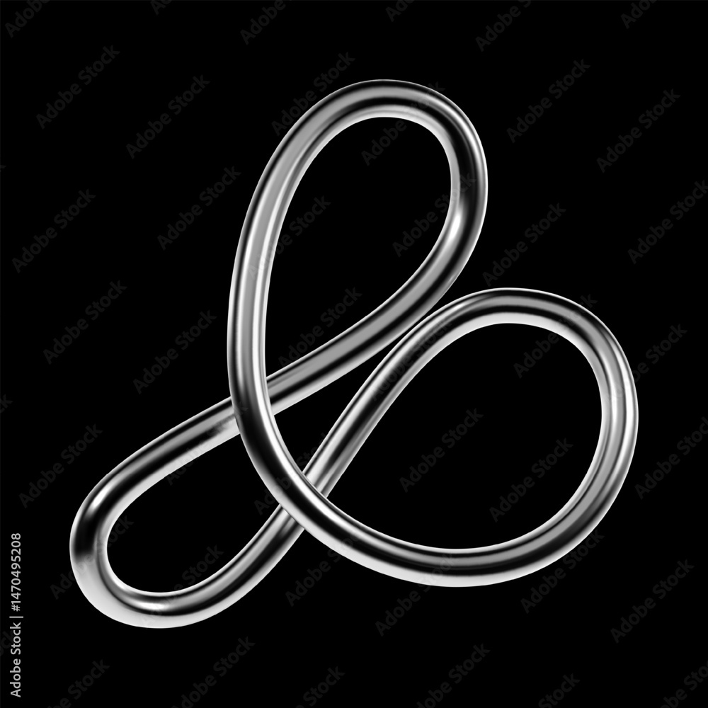Poster 3d chrome abstract wireform with fluid metallic lines in y2k style. glossy digital element with fold