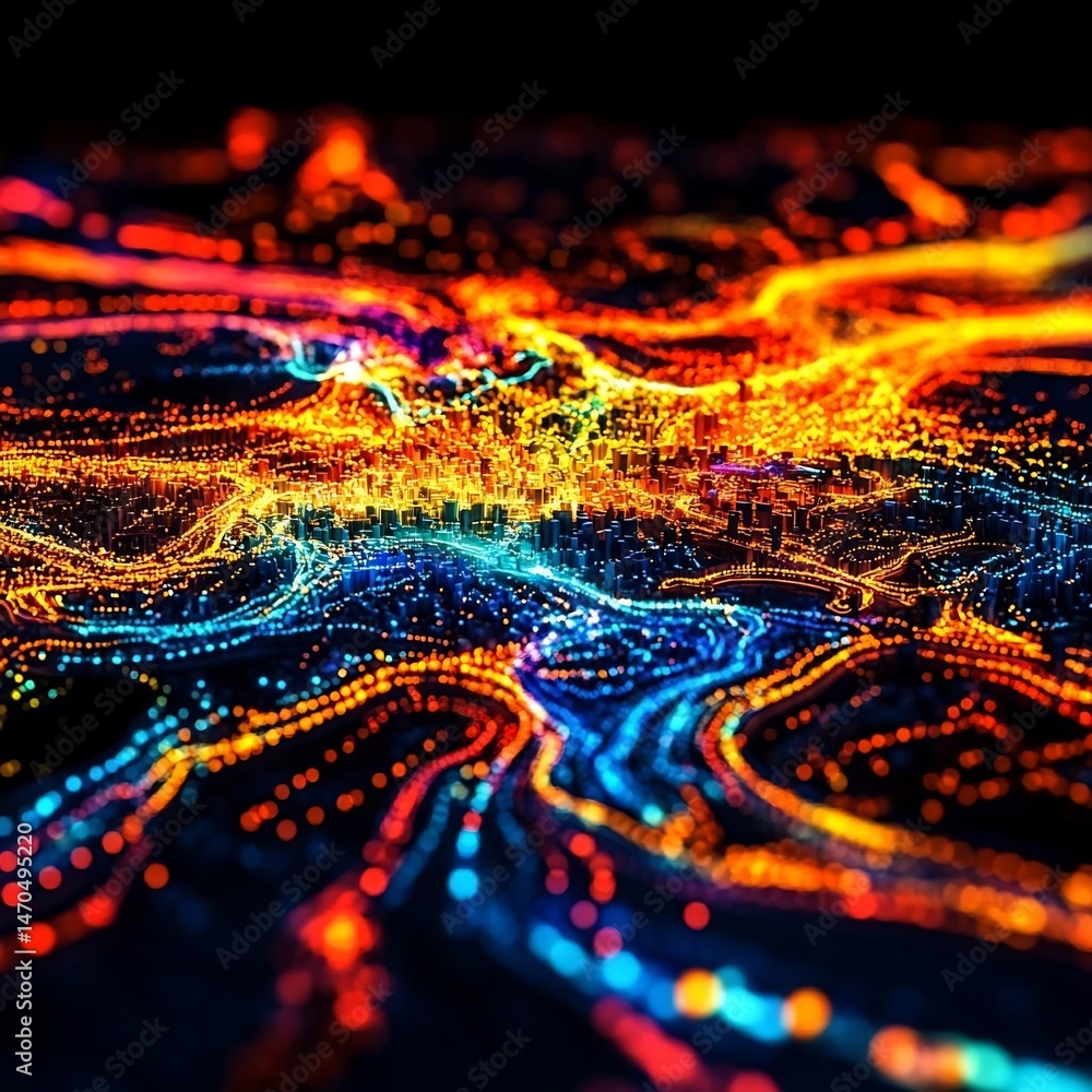 Poster vibrant luminescence: a dynamic topographical flow of spectral light patterns