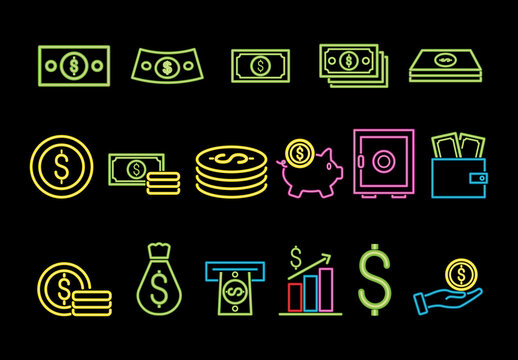 Green Neon Minimal Finance Business Banking Icons Set