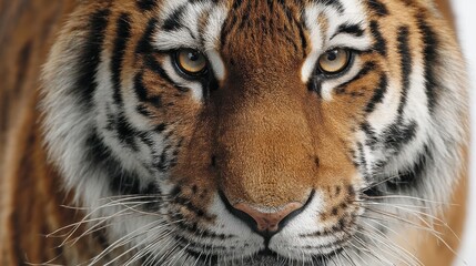 Fototapeta premium A close-up of an intense Bengal Tiger, showing its fierce expression, isolated on a white background