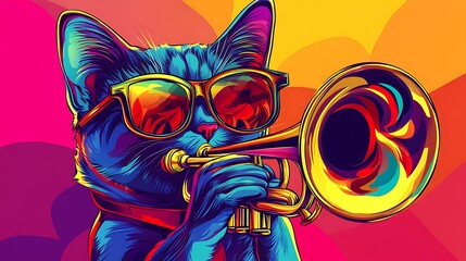 Cat playing trumpet graphic design