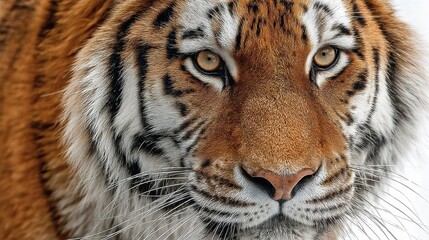 A close-up of a majestic tiger, showing its powerful face, isolated on a white background