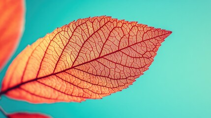 Obraz premium Orange Leaf Veins on Blue Background