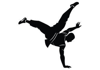 Capoeira Fighter in a Low Acrobatic Stance Silhouette
