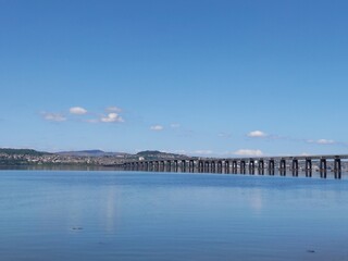 Rail Bridge, River Tay, from Balmerino, Fife looking towards Dundee, Scotland
