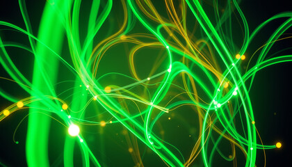 Fototapeta premium Dynamic Green and Gold Light Trails Intertwined