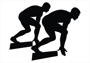 Sprinters Crouched at Starting Blocks Silhouette