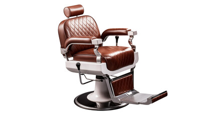 Fototapeta premium Elegant brown leather barber chair perfect for barbershop interior design or vintage styling projects