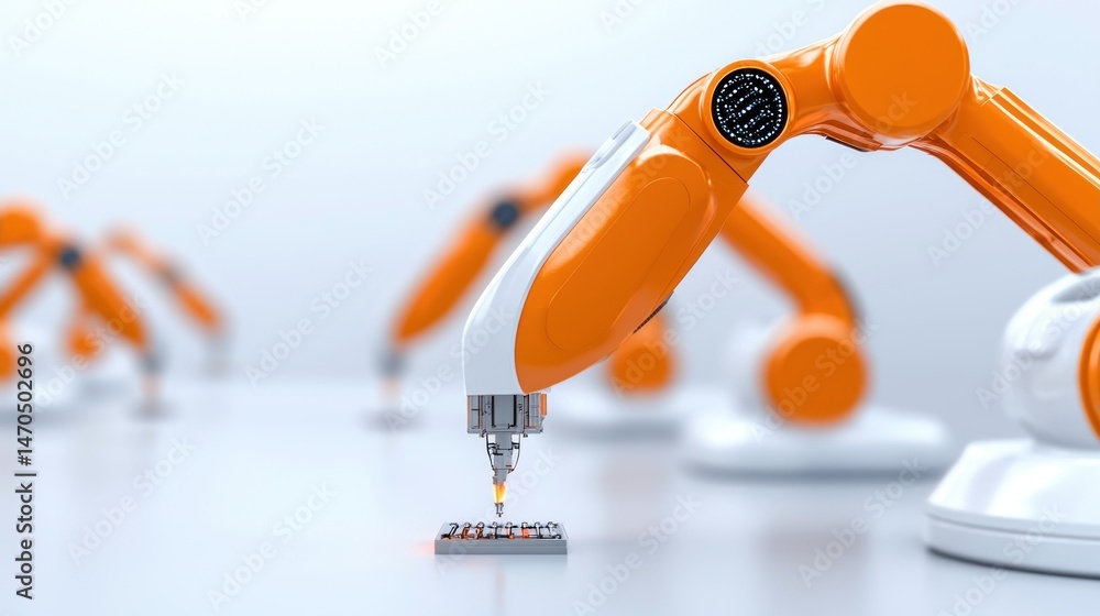 Poster Robotic arms working in a modern manufacturing automated assembly line