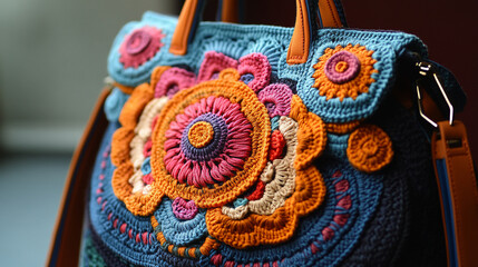 Fototapeta premium Crochet bag, colorful design, close-up