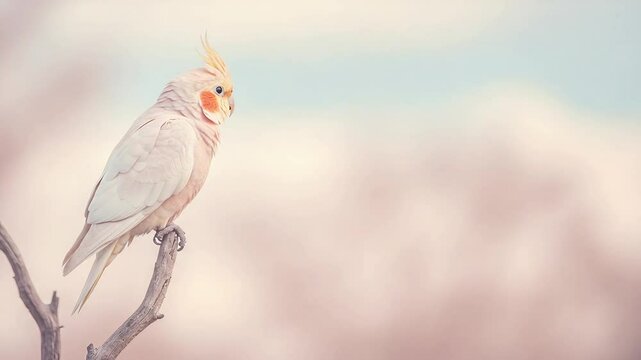 Graceful cockatiel observing the tranquil environment in soft pastel light