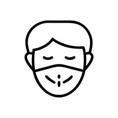 Icon of person wearing protective medical face mask for health and safety. Simple linear illustration representing hygiene and disease prevention concept