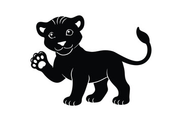 Silhouette art illustration of a lion cub with paw lifted.eps