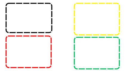 Four colorful dashed rectangular outlines in a minimalist vector design with crisp edges and flat style

