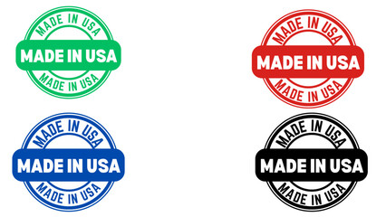 Made in USA badge stamp with patriotic colors, a bold product label design for American-made goods

