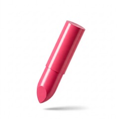 Bright pink lipstick in a pink tube, flying on a white background.