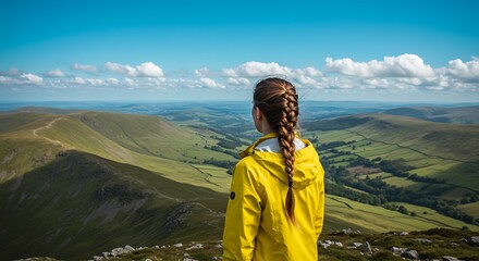 Fototapeta premium Braided Hair, Mountain Vista: A Moment of Solitude