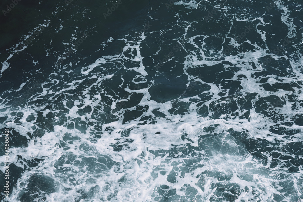 Poster dynamic ocean waves with white foamy patterns captured from above