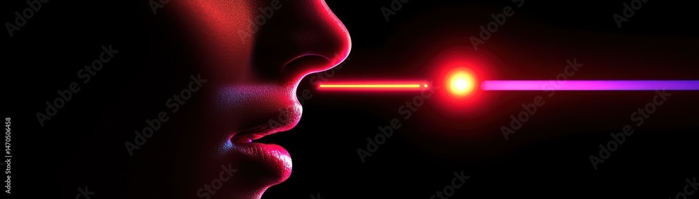 Poster a profile of a person illuminated with vibrant red light