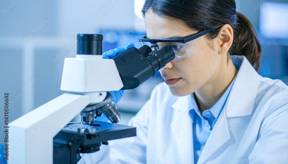 Aufkleber a scientist studies a sample using a microscope