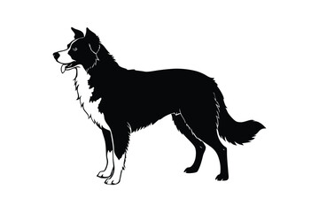 Silhouette art illustration of an Australian Shepherd standing alert.eps