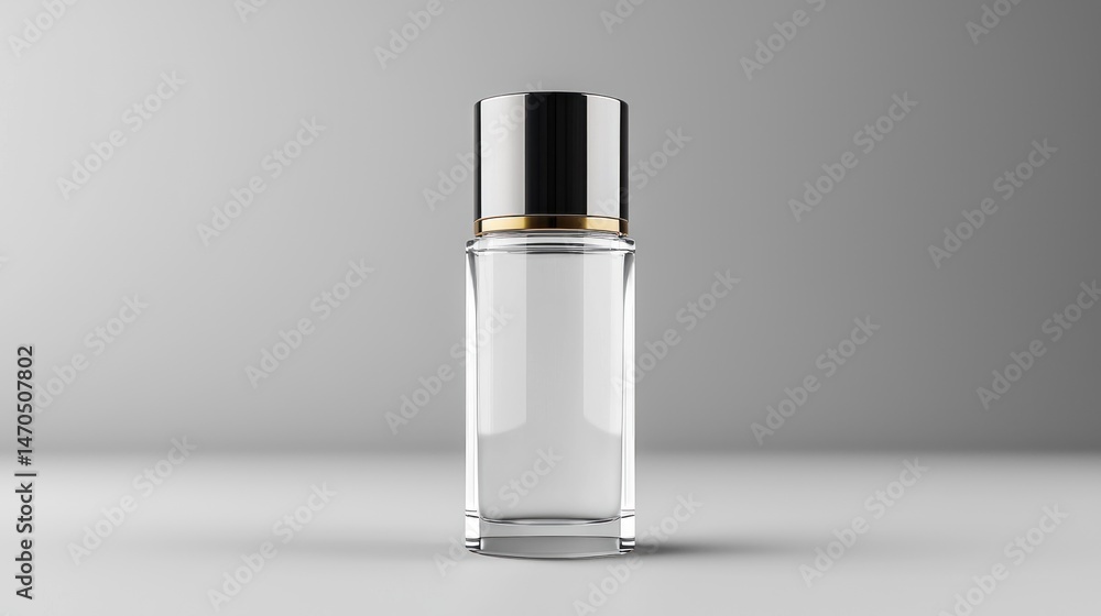 Poster the elegant clear glass bottle with a metallic cap on display