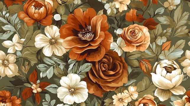 Autumnal Floral Seamless Pattern.