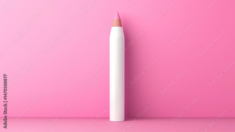 Poster a white pencil with a pink tip is displayed against a background