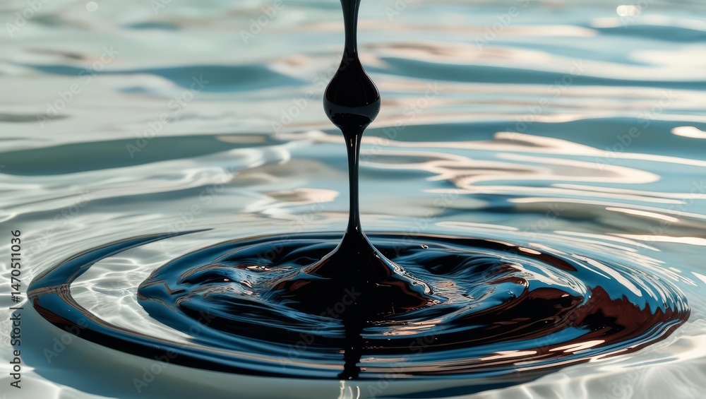 Poster ink drop swirls in water - abstract symbolizing fluidity, impact, ripple effect, transformation, and