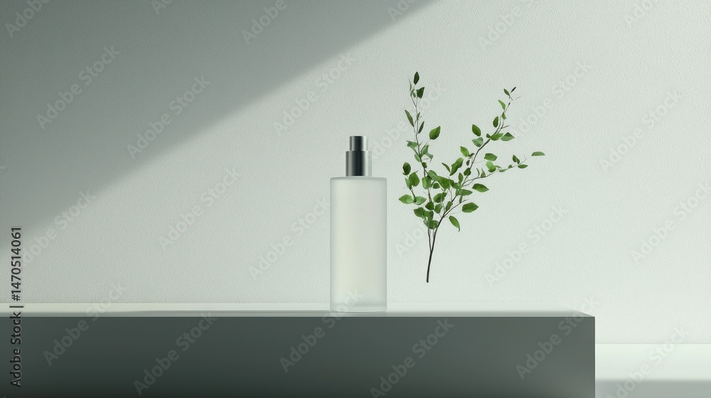 Poster A frosted bottle with a sprig of leaves for display