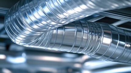 Abstract Close-up of Shiny Metal Ventilation Pipes