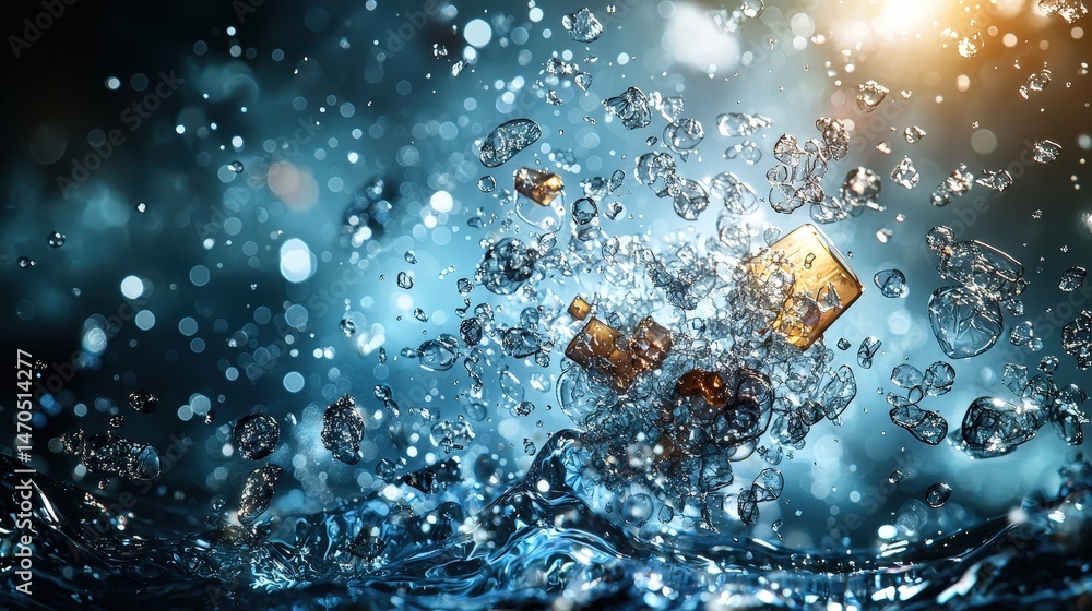 Poster dynamic water splash action underwater scene abstract photography vibrant environment close-up persp