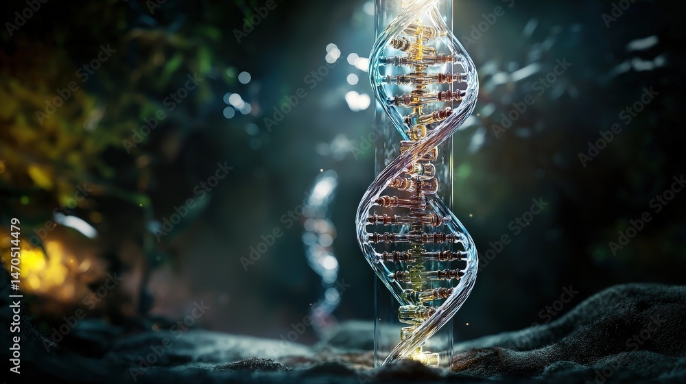 Poster exploring genetic structures laboratory environment 3d visualization nature scientific concept