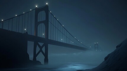Foggy Night Bridge Silhouette.