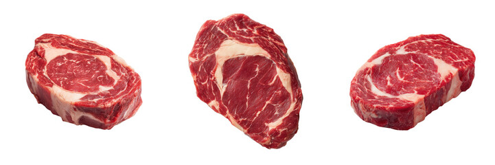 Obraz premium Fresh Cuts of Ribeye Steak Isolated on a Transparent Background