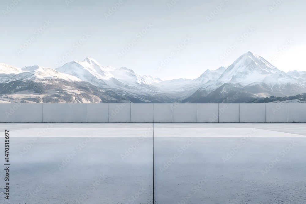 Aufkleber 雪を頂いた山々を望む冬のアルプスの広大な風景 白い雪と晴れた空の下で静けさと自然美を満喫するヨーロッパの冬の景色