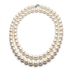 Obraz premium White pearl necklace with clasp on white background.