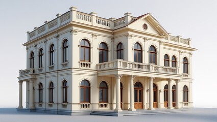 Fototapeta premium Elegant Classical Villa with Arched Windows and Columns 