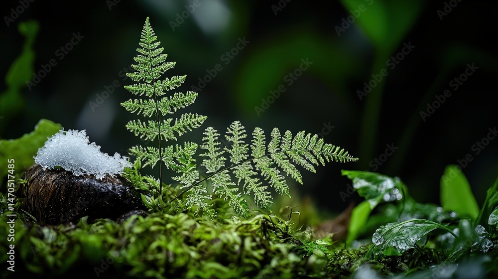 Aufkleber fractal ferns and snowflakes in lush forest nature photography tranquil environment close-up view