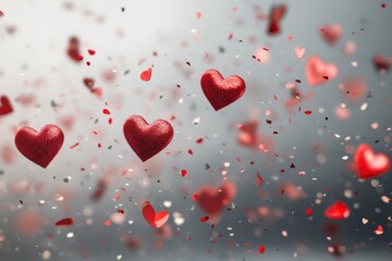 Obraz premium Whimsical 3D Render of Soaring Crimson Hearts in a Colorful Abstract Celebration Scene