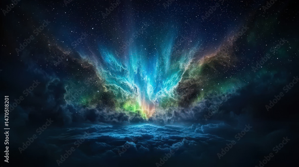 Aufkleber dynamic timelapse of aurora movement over a cosmic landscape at night celestial wonders captivating 