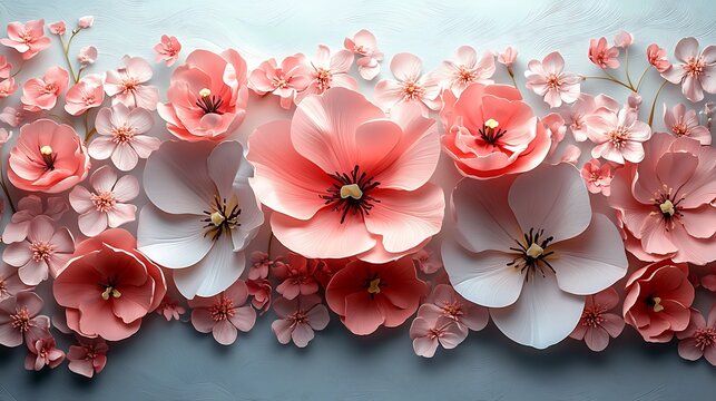 Soft pastel flowers in bloom creating a charming springtime atmosphere high resolution photo