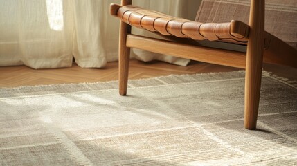 Rustic modern chair and rug in a sunlit room
