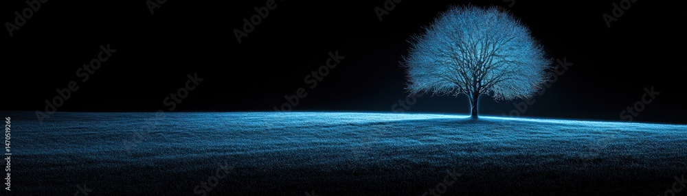 Aufkleber A solitary glowing tree stands centered in a darkened field