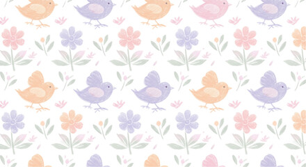 Cute Birds and Flowers Pattern: Seamless Spring Design