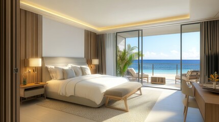 Luxury Beachfront Bedroom: Ocean View Suite Interior Design