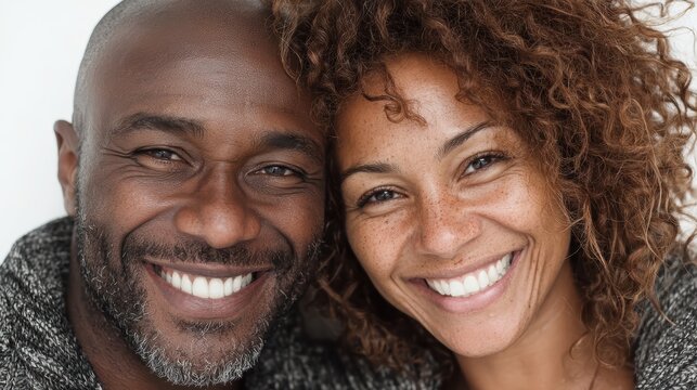 A happy couple hugging each other, smiling with affection, isolated on a white background - Powered by Adobe
